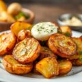Gekaramelliseerde kipvleugels, abrikozencompote, gebakken aardappelen