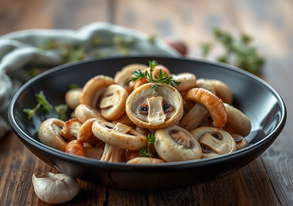 Gekruide champignons met Ardennerham, AI-gegenereerde illustratie