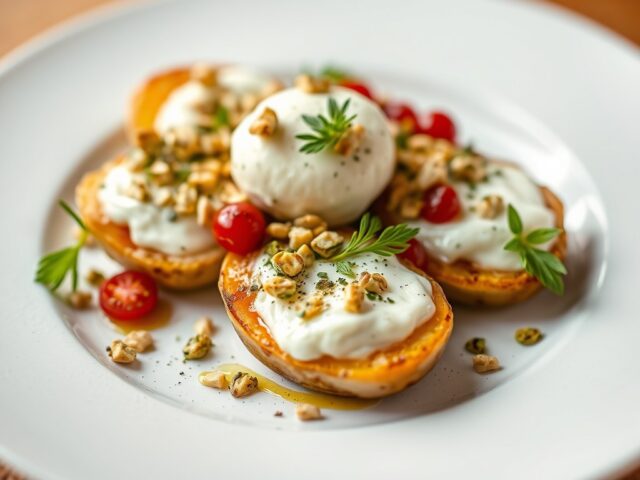 Gemarineerde abrikozen met mascarpone — AI-gegenereerde illustratie