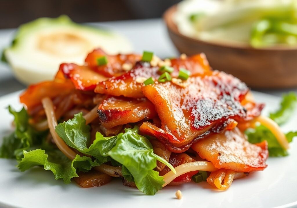 Gemarineerde Bacon met Chinese Kool — AI-gegenereerde illustratie