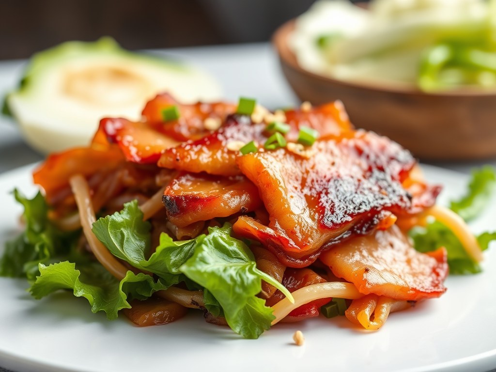 Gemarineerde Bacon met Chinese Kool, AI-gegenereerde illustratie