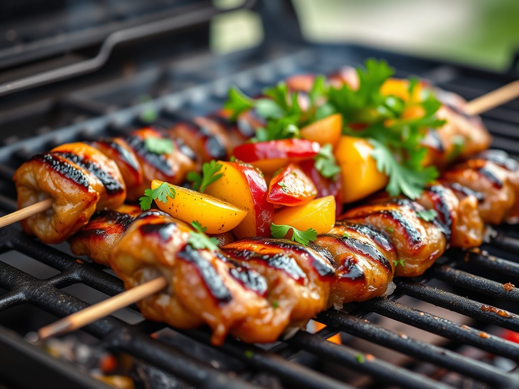 Gemarineerde barbecue varkensribbetjes met een fruitige salsa van ananas en nectarines, AI-gegenereerde illustratie