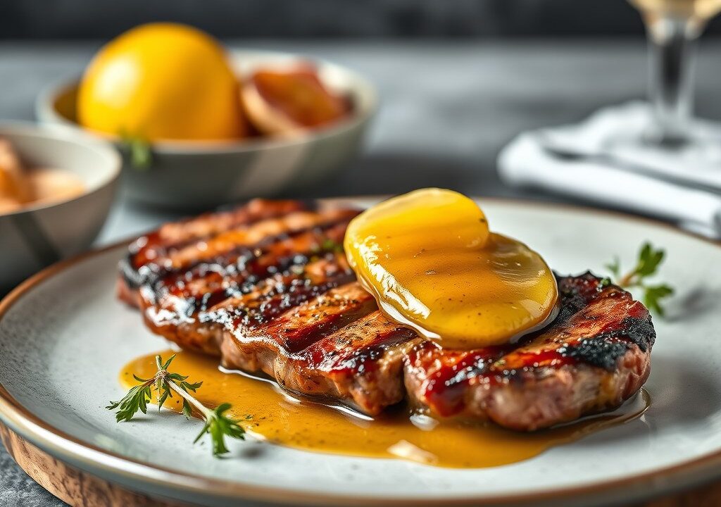 Gemarineerde Bavette met Appelcompôte — AI-gegenereerde illustratie