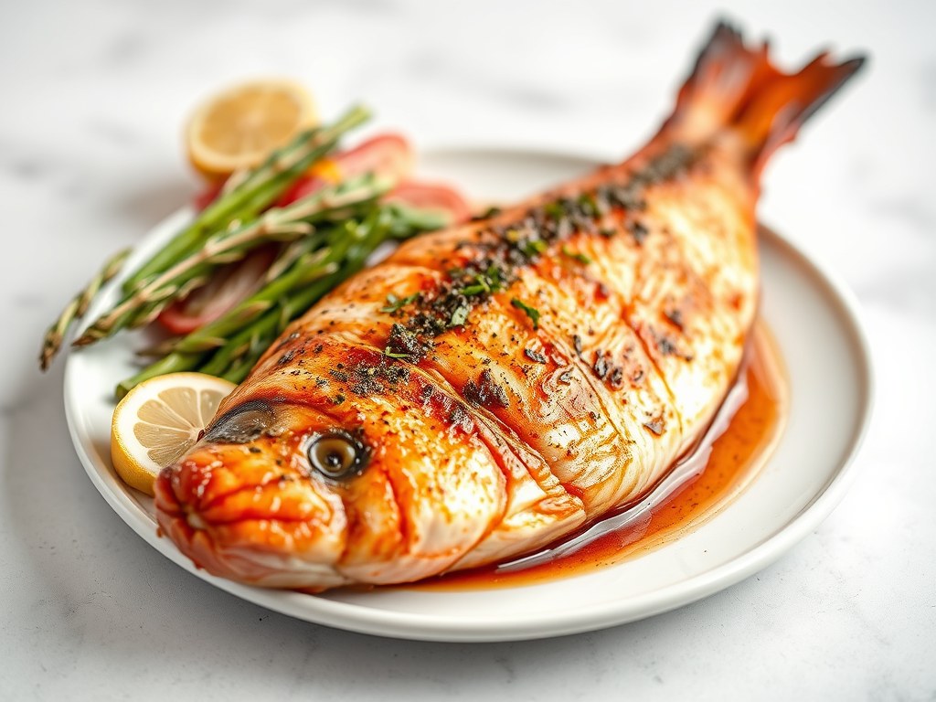 Gemarineerde Rode Snapper uit de Oven, AI-gegenereerde illustratie