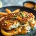 Gepaneerde koolvis, huisgemaakte tartaarsaus, zoete aardappelfrieten