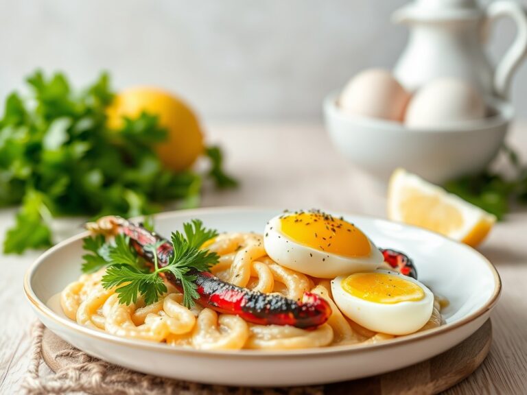 Gepocheerde rog met kruidige ravigote — AI-gegenereerde illustratie