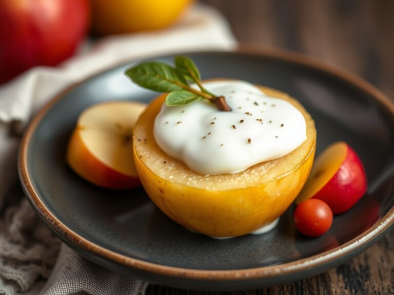 Gepofte appelen met sour cream saus — AI-gegenereerde illustratie