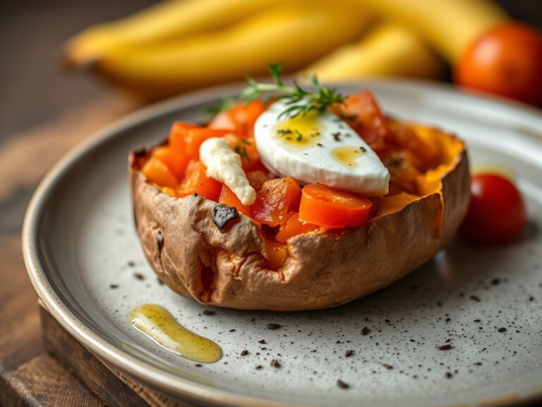 Gepofte zoete aardappel met een slaatje