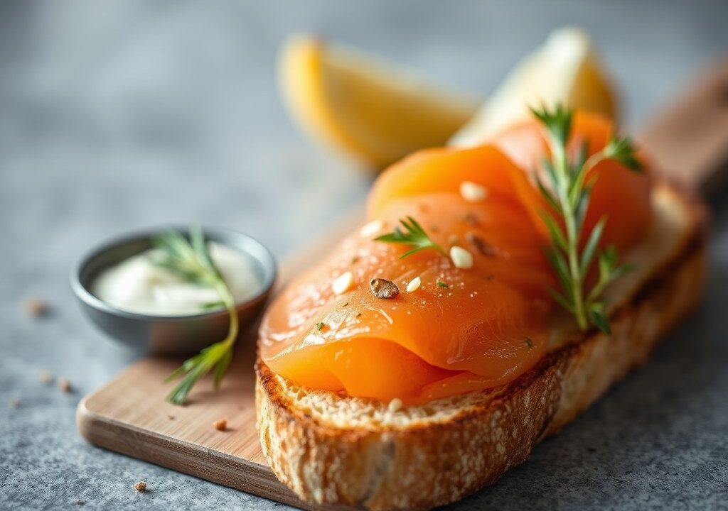 Gerookte Zalm op Toast (op een iets andere wijze) — AI-gegenereerde illustratie