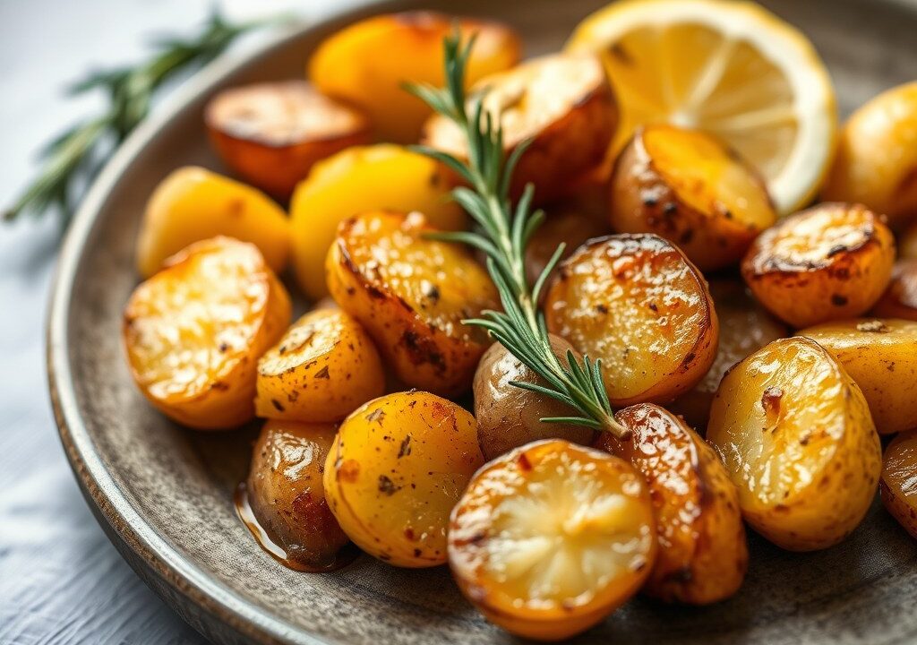 Geroosterde honing en rozemarijn aardappeltjes, AI-gegenereerde illustratie