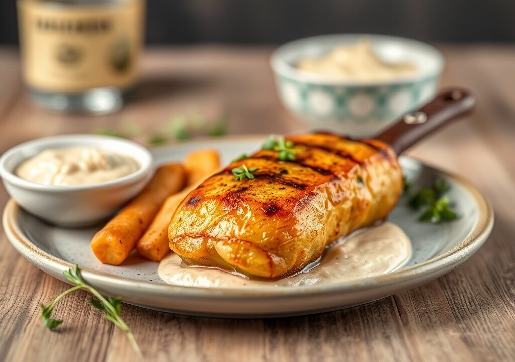 Geroosterde schelvis met aardappelbrandade, AI-gegenereerde illustratie