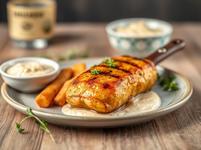 Geroosterde schelvis met aardappelbrandade — AI-gegenereerde illustratie