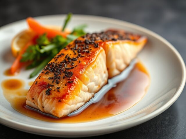 Geroosterde Zalm met een Saus op Teriyaki Basis — AI-gegenereerde illustratie