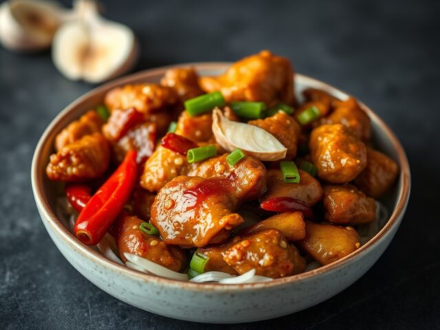 Gestoofde krachtige knoflookkip, spicy!!! — AI-gegenereerde illustratie