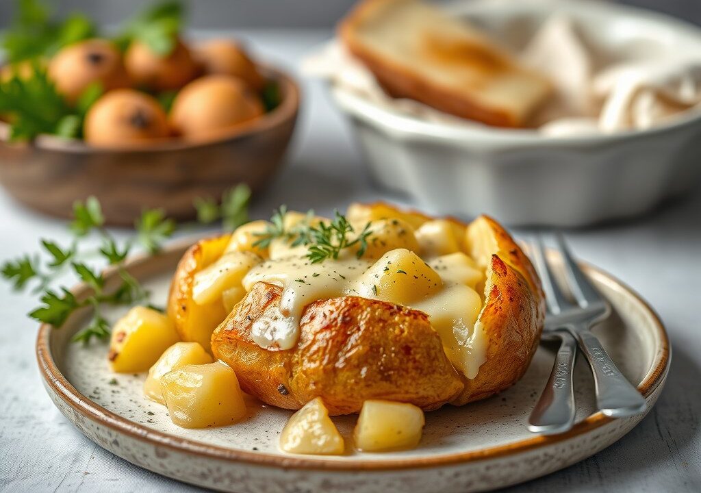 Gevulde aardappel met kaas — AI-gegenereerde illustratie