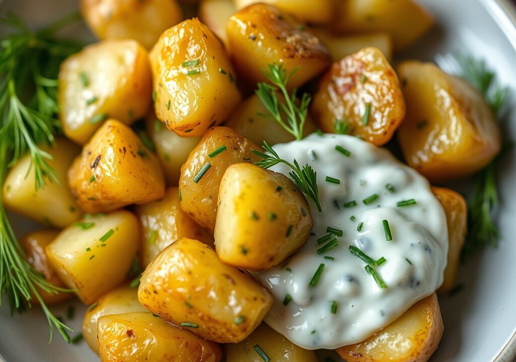 Gevulde aardappels met dillesaus — AI-gegenereerde illustratie