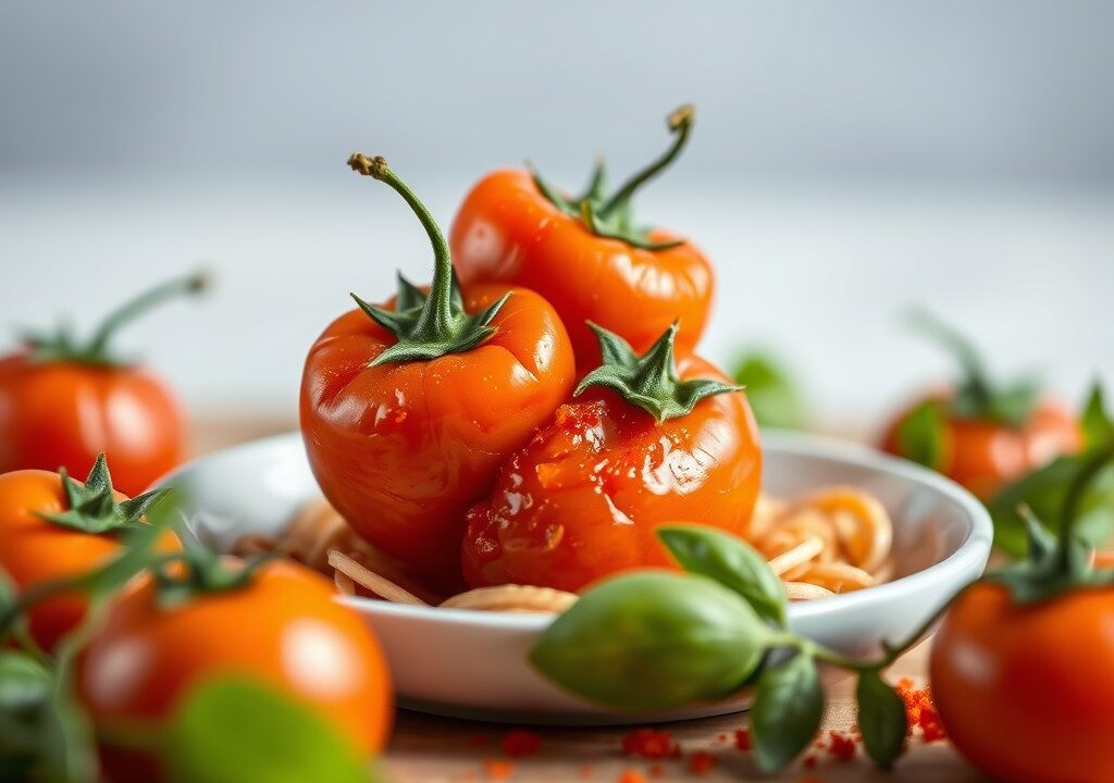 Gevulde chili tomaten — AI-gegenereerde illustratie