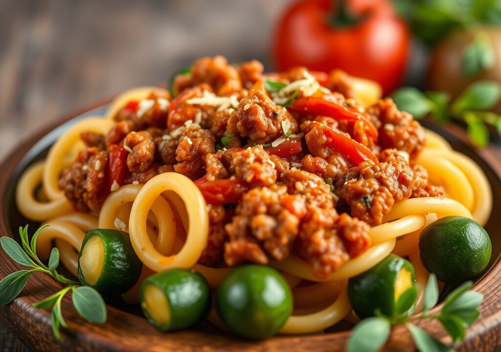 Gevulde courgette met gehakt en tomatensaus — AI-gegenereerde illustratie