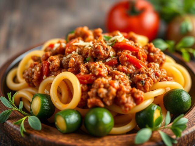 Gevulde courgette met gehakt en tomatensaus — AI-gegenereerde illustratie