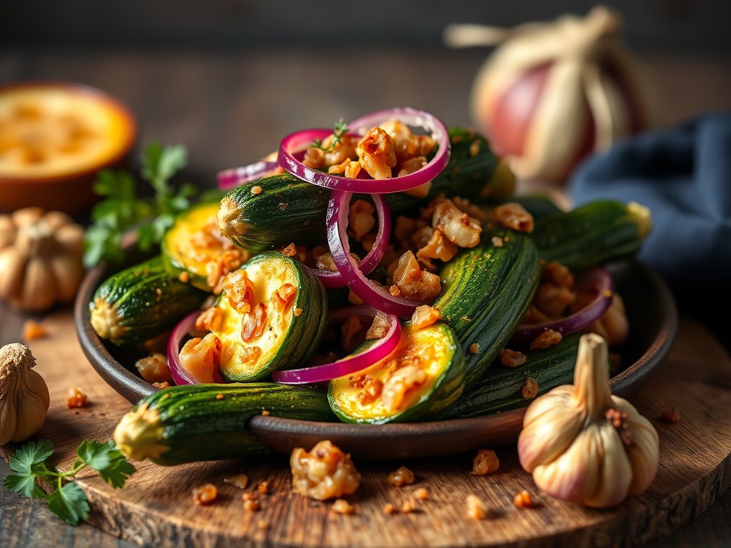 Gevulde courgettes met bitterkoekjes, AI-gegenereerde illustratie