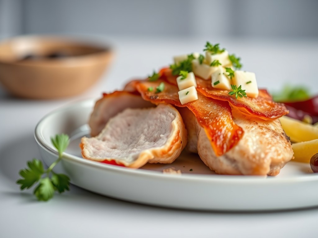 Gevulde kipfilet met Boursin pakketje, AI-gegenereerde illustratie