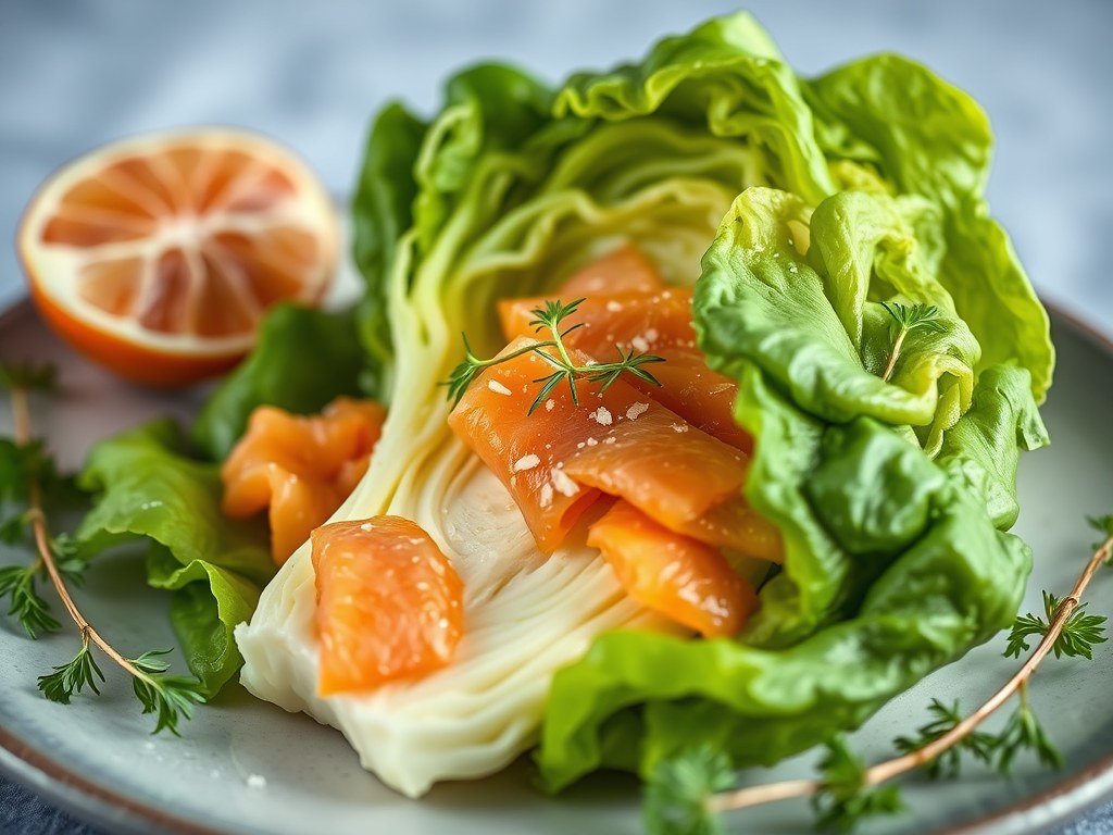 Gevulde kool met zalm, AI-gegenereerde illustratie
