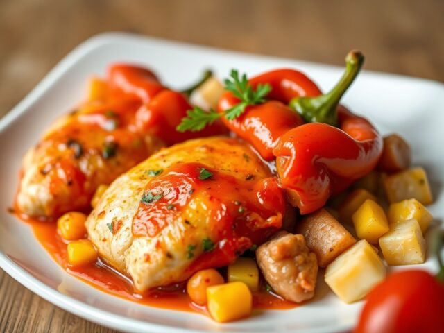 Gevulde paprika met aardappel — AI-gegenereerde illustratie