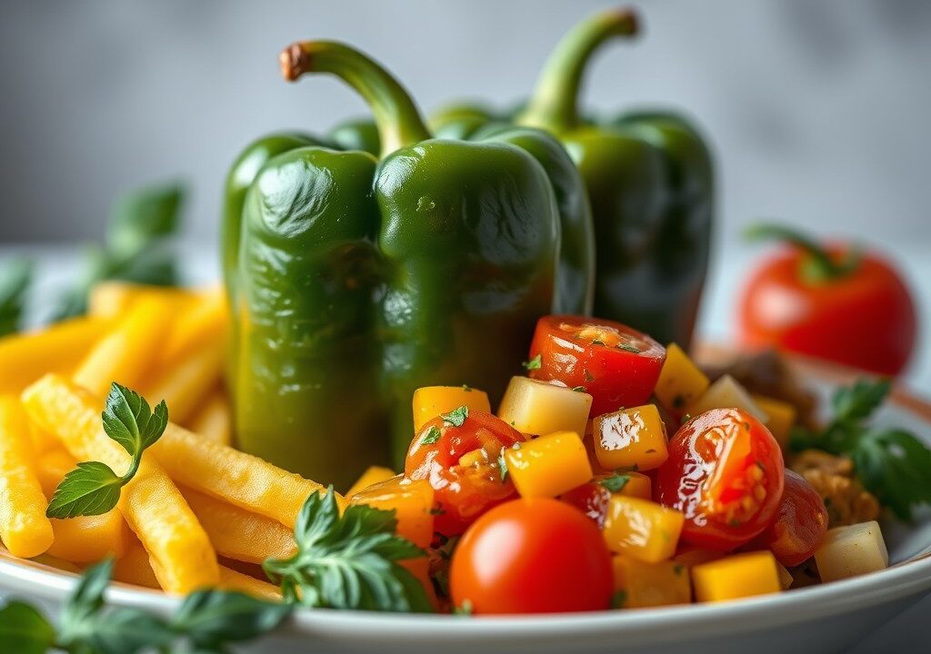 Gevulde paprika met huttekase, AI-gegenereerde illustratie