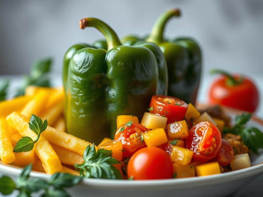 Gevulde paprika met huttekase, AI-gegenereerde illustratie