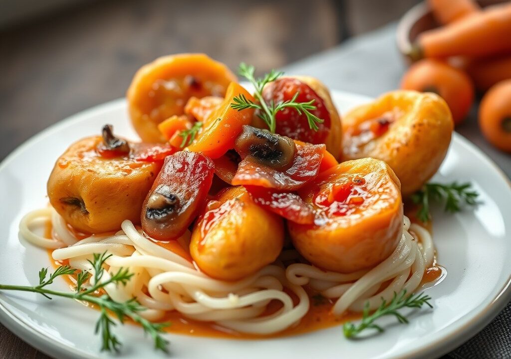Gevulde raapjes met spek, wortel & champignon — AI-gegenereerde illustratie