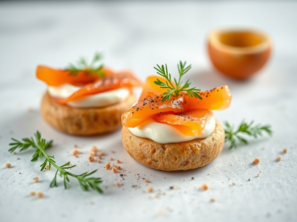 Glaasjes van gerookte zalm en mousse van verse kaas met kruiden, AI-gegenereerde illustratie