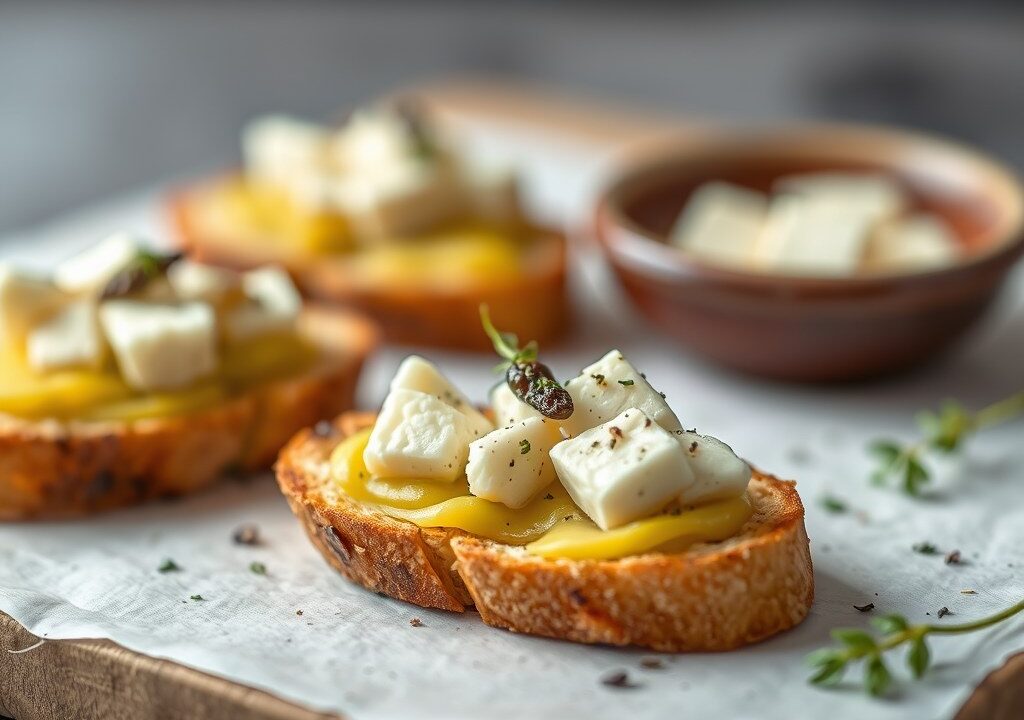 Glutenvrije crostini met vijgen en schapenfeta, AI-gegenereerde illustratie