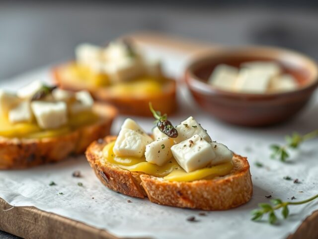 Glutenvrije crostini met vijgen en schapenfeta — AI-gegenereerde illustratie
