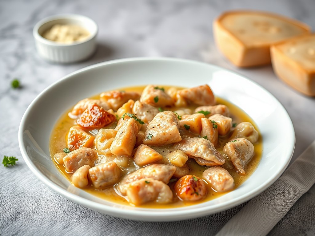 Glutenvrije kippenragout, AI-gegenereerde illustratie