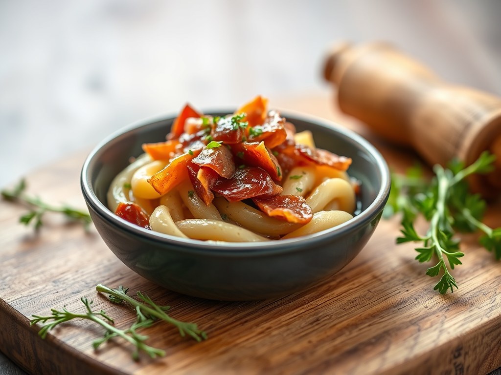 Glutenvrije prei met pancetta uit de oven, AI-gegenereerde illustratie