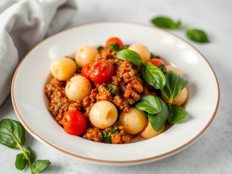 Gnocchi bolognese met spinazie — AI-gegenereerde illustratie