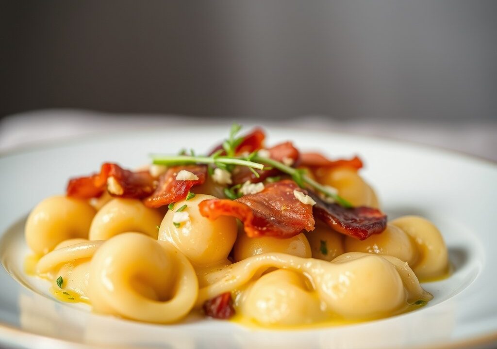 Gnocchi met spek en tuinbonen — AI-gegenereerde illustratie