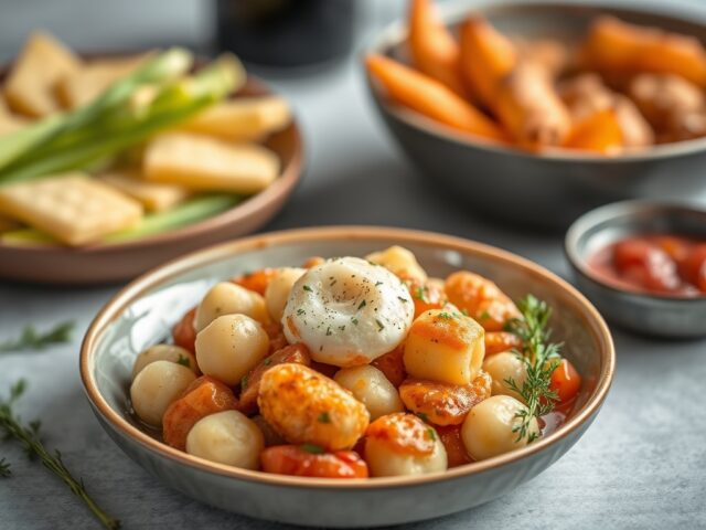 Gnocchi met winterpostelein en kip — AI-gegenereerde illustratie