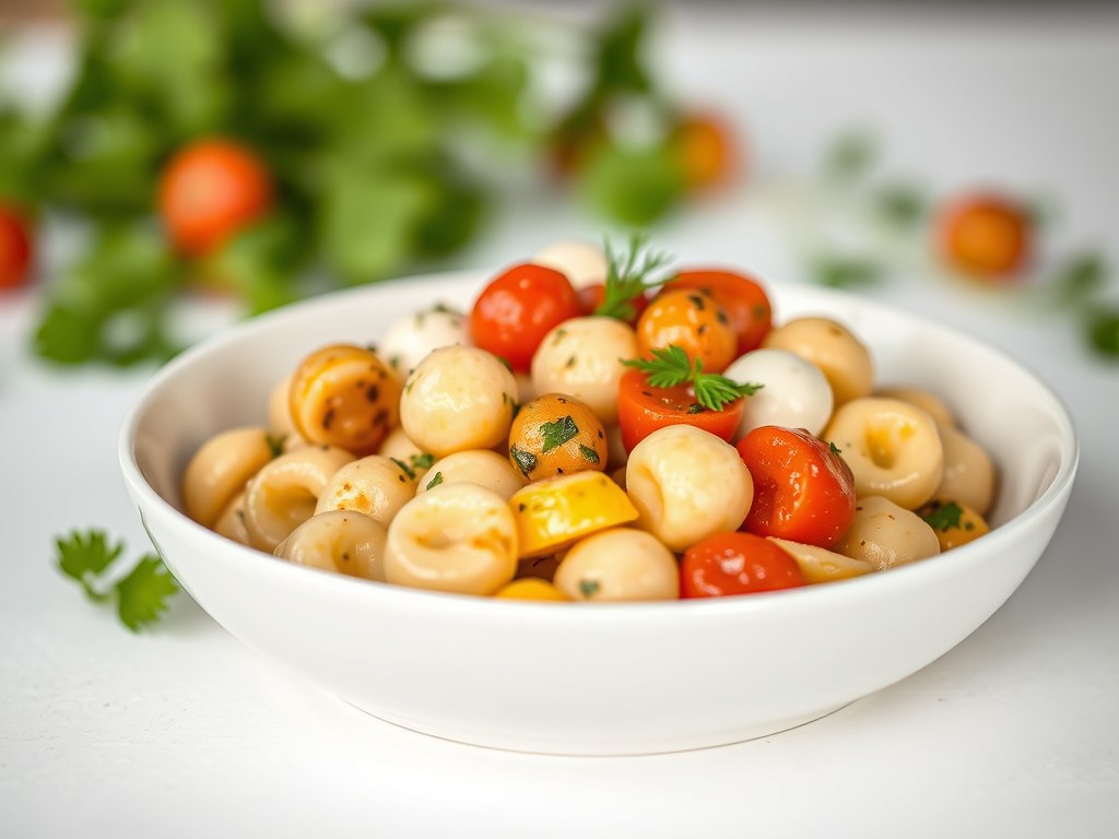 Gnocchi tricolore met kerstomaatjes, AI-gegenereerde illustratie