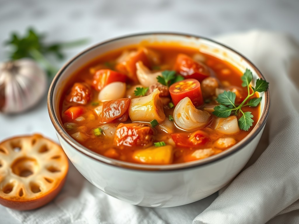 Goedgevulde Gumbo, AI-gegenereerde illustratie