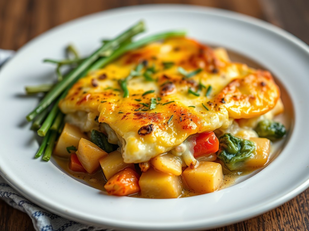 Gratin Dauphinois van vergeten groenten, AI-gegenereerde illustratie
