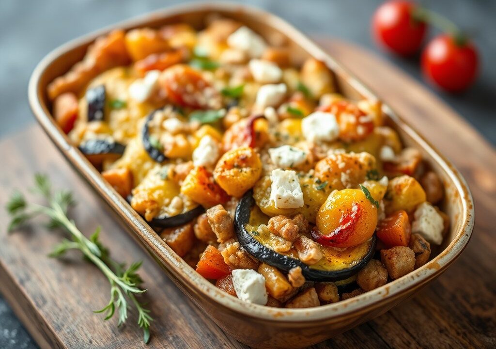 Gratin van aubergine en seitan — AI-gegenereerde illustratie