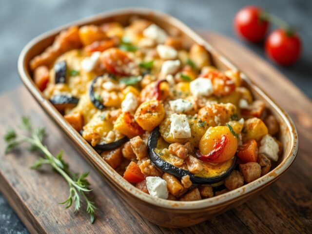 Gratin van aubergine en seitan — AI-gegenereerde illustratie