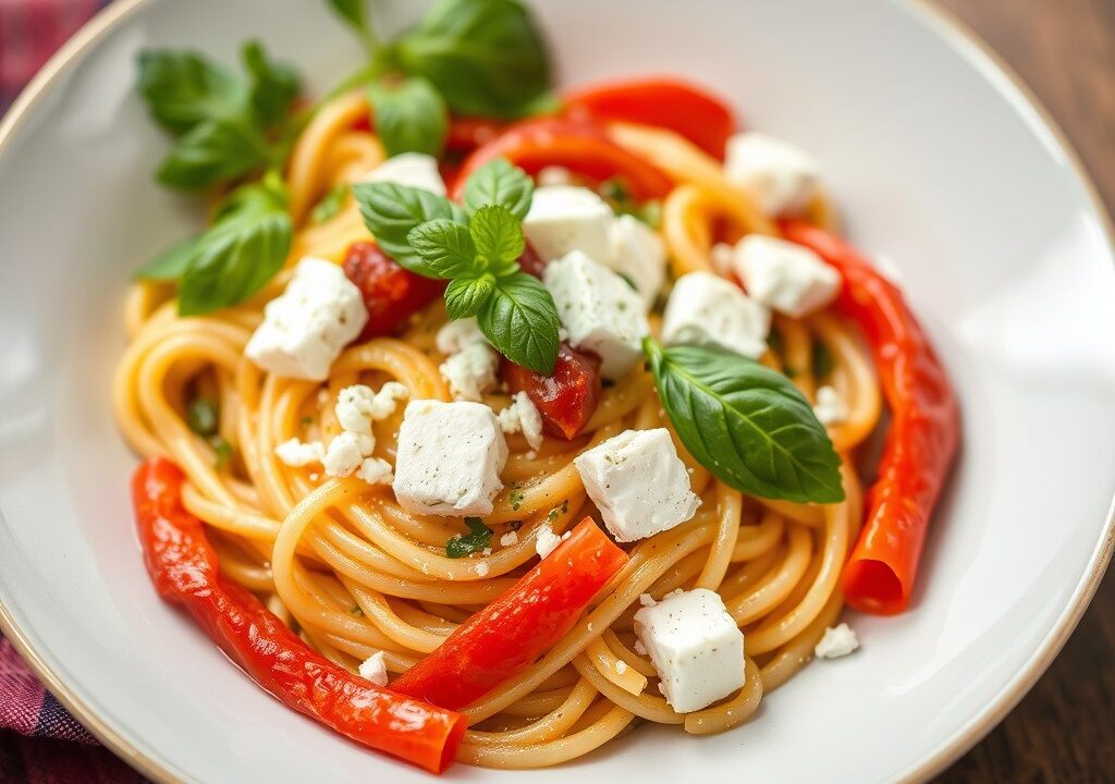 Griekse pasta met feta — AI-gegenereerde illustratie