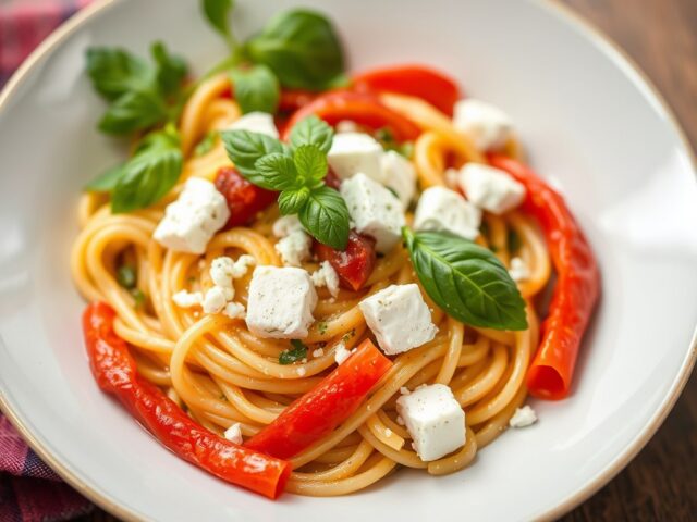 Griekse pasta met feta — AI-gegenereerde illustratie