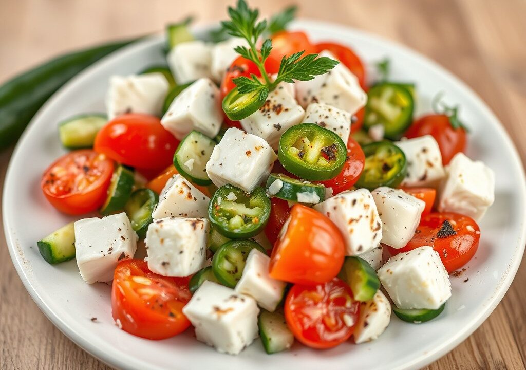 Griekse salade met komkommer, AI-gegenereerde illustratie
