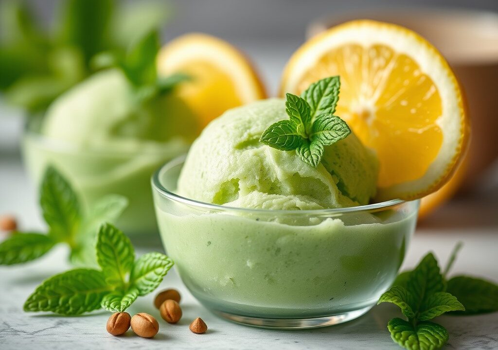 Groen meloen sorbet, AI-gegenereerde illustratie