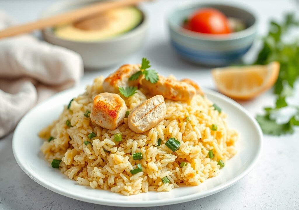 Groene curry gebakken rijst, AI-gegenereerde illustratie