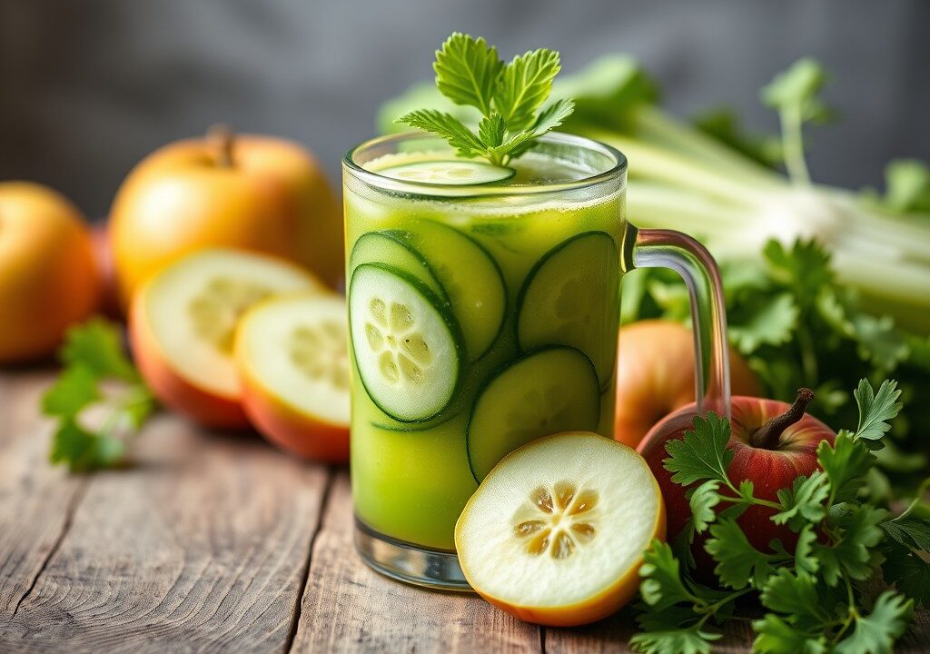 Groene opkikker (Slowjuicer), AI-gegenereerde illustratie