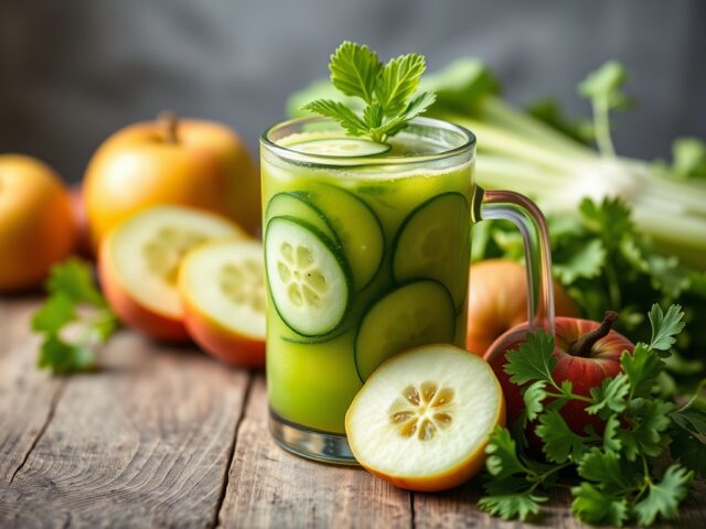 Groene opkikker (Slowjuicer) — AI-gegenereerde illustratie